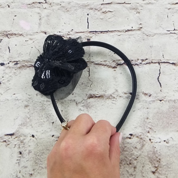 Black Headband Sequins Beaded Floral Head Band Preppy Party Glam Work Office - Picture 3 of 5